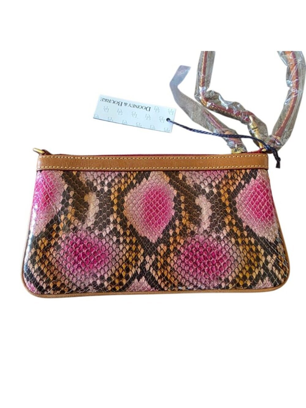 NWT Dooney & Bourke Pink Python Snake Leather Large Slim Wristlet Clutch Rare - Picture 14 of 16